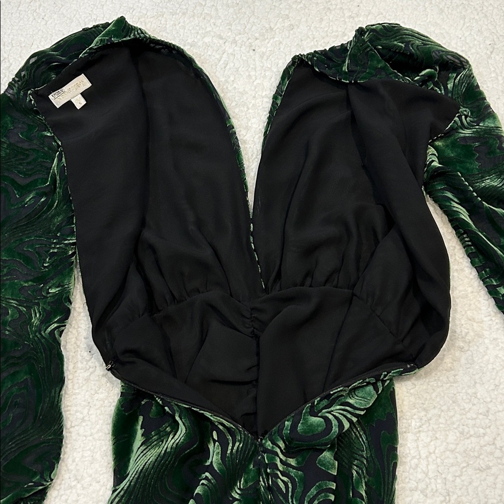 Ronny Kobo Astrid Dress size Small Burnout Velvet Green Black Silk Blend - Picture 7 of 16